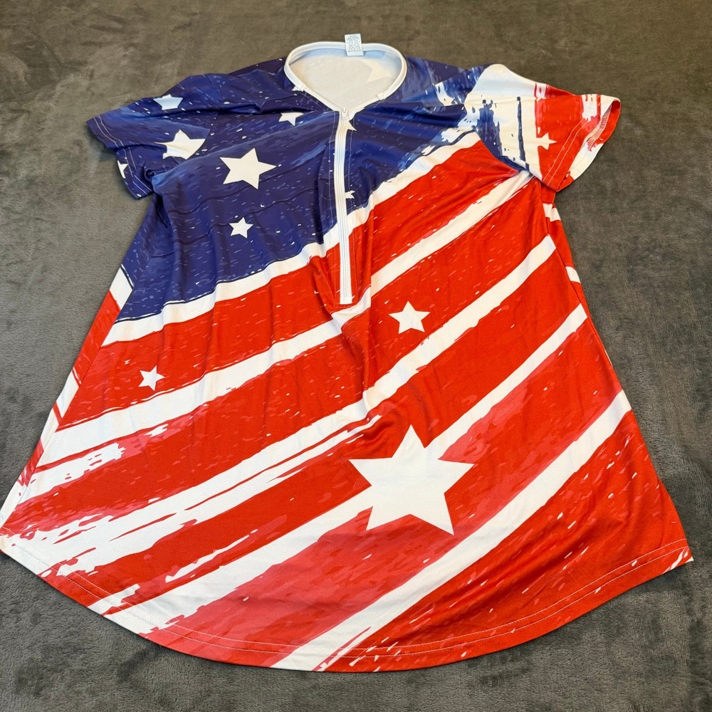 Pixie Lady Patriotic Quarter Zip Shirt Womens Small Red White Blue Stars Stripes